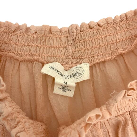 Treasure & Bond Pink Smocked Off Shoulder Blouse Size Medium NWOT - Picture 3 of 7